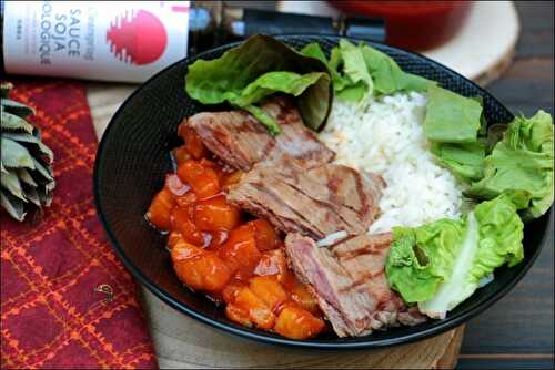 Onglet de veau à l’ananas sauce aigre-douce