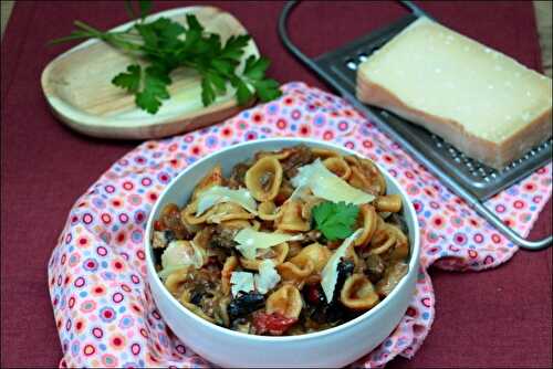 One pot pasta aux aubergines et champignons