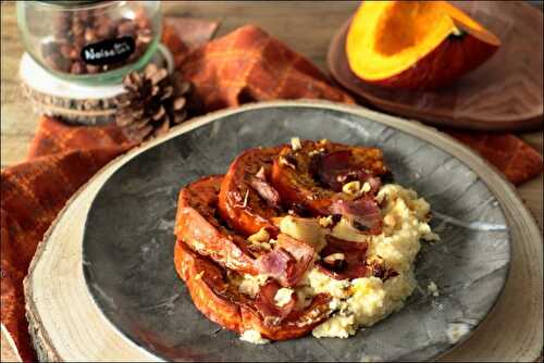 Potimarron rôti au lard et noisettes