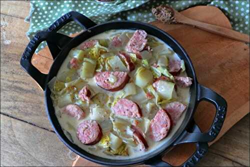 Fondue d’endives aux saucisses fumées