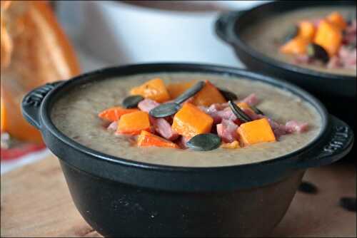 Velouté aux lentillons de Champagne et potimarron