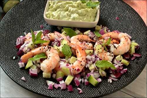 Salade de crevettes et crème d'avocat