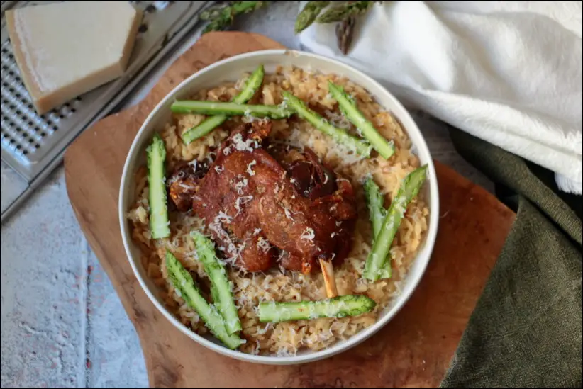 Risotto d'asperges au confit de canard