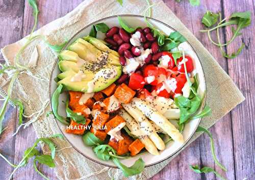 BOWL DE LÉGUMES, SAUCE CRÉMEUSE AU TAHIN #VEGAN