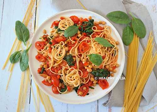 SPAGHETTI AUX POIS CHICHES ET TOMATES CERISES RÔTIES #VEGAN