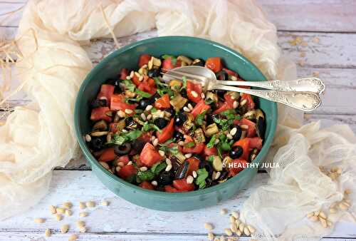 SALADE D'AUBERGINES AUX TOMATES ET AUX OLIVES NOIRES #VEGAN