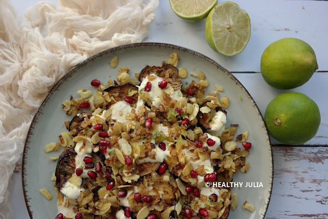 AUBERGINES AU YAOURT, CURRY ET GRENADE D’OTTOLENGHI #VEGAN