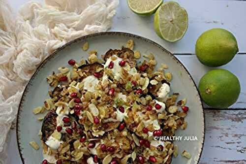 AUBERGINES AU YAOURT, CURRY ET GRENADE D’OTTOLENGHI #VEGAN