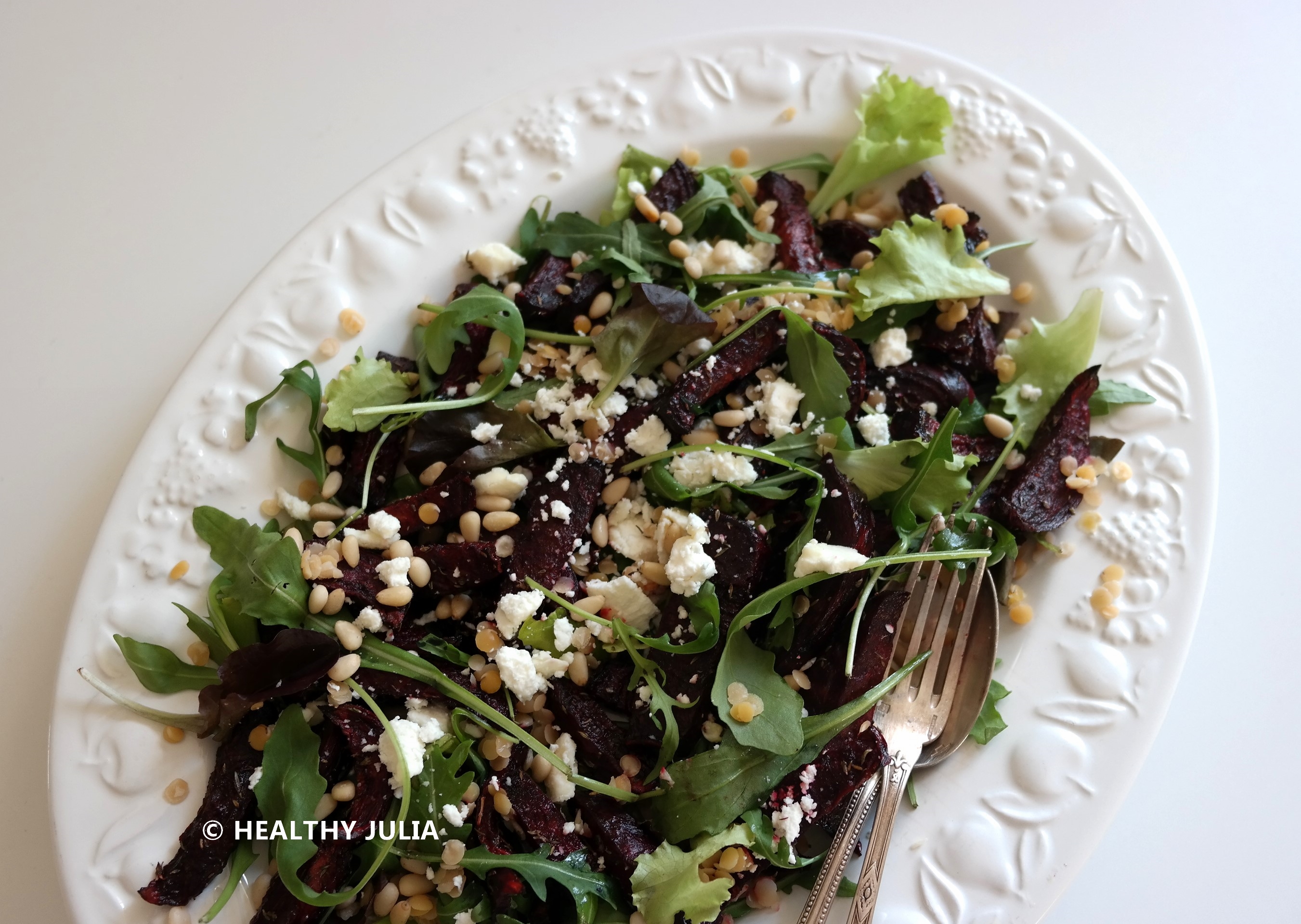 SALADE TIÈDE DE BETTERAVE, LENTILLES CORAIL ET FETA #VEGAN