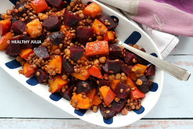 SALADE TIÈDE DE LENTILLES, POTIMARRON ET BETTERAVE #VEGAN