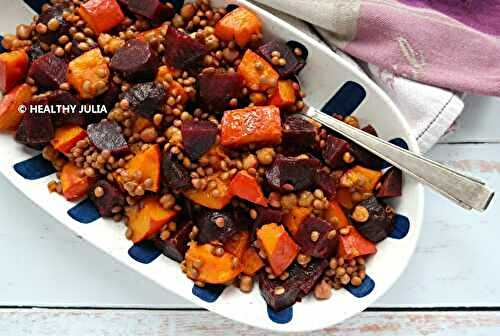 SALADE TIÈDE DE LENTILLES, POTIMARRON ET BETTERAVE #VEGAN
