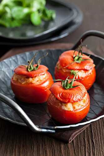 Healthy food creation - Tomates farcies végétariennes au risoni et pesto