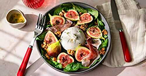 La salade burrata à la truffe, figues fraîches, jambon cru et noix !
