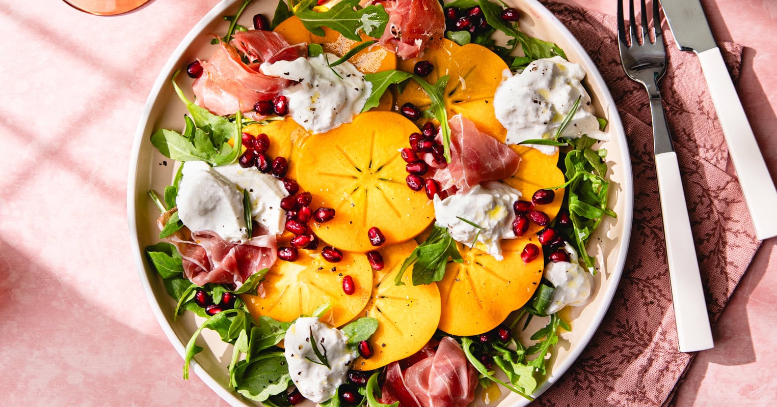 La salade d’hiver : burrata, kaki, grenade et jambon italien !