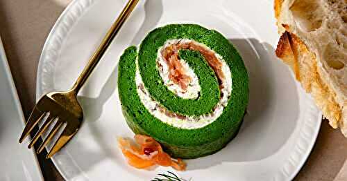 La bûche salée roulée aux épinards, fromage frais et saumon fumé