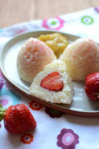 Arancini sucrés à la fraise et rhubarbe