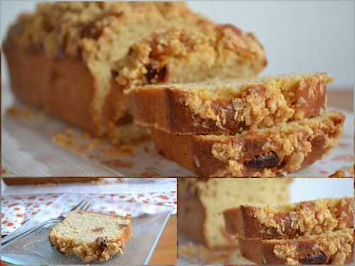 Cake au yaourt, farine complète, poires séchées et crumble