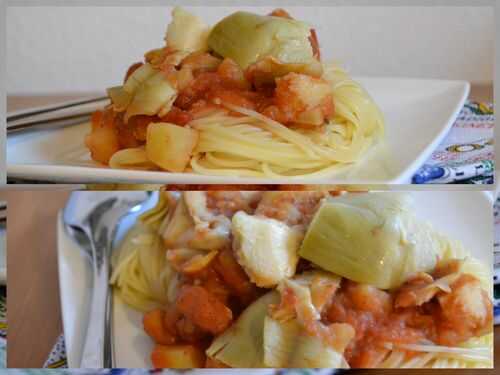 Capellini aux artichauds, pommes de terre et tomates