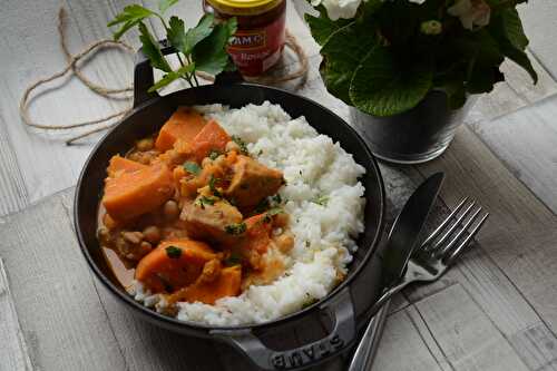 Curry rouge poulet patates douces et pois chiches Ayam