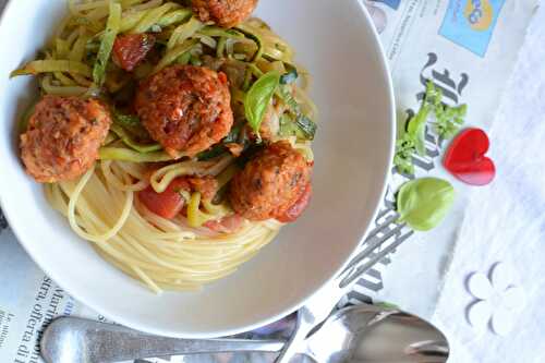 Duo de spaghetti et boulettes aux tomates confites Ensoleil'Ade végétarien