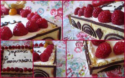 Entremets chocolat blanc et framboises pour un Anniversaire