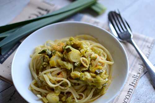 Fettucine poireaux et fruits de mer