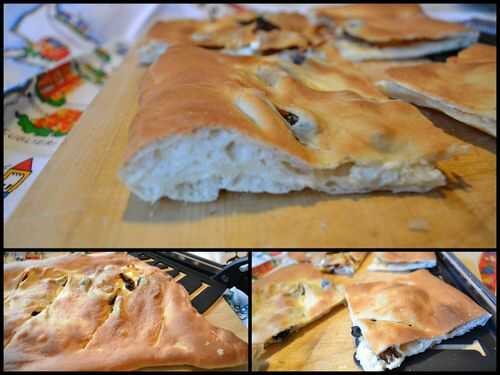 Fougasse au fromage tomates confites et olives noires