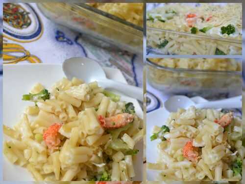 Gratin de macaroni, brocolis et queues d'écrevisses