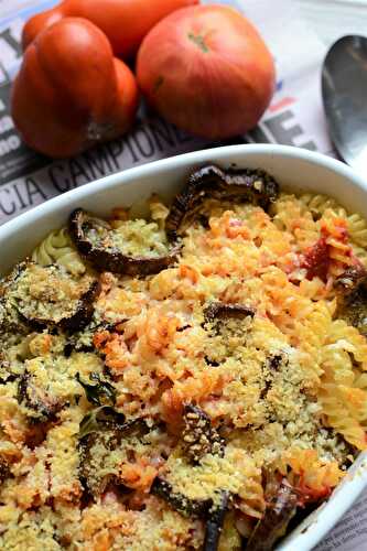 Gratin de pâtes tomates aubergine