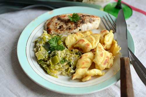 Knepfle fondue de poireau et poulet