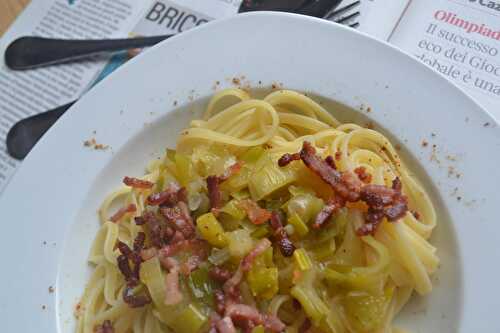 Linguine au poireau et lardons