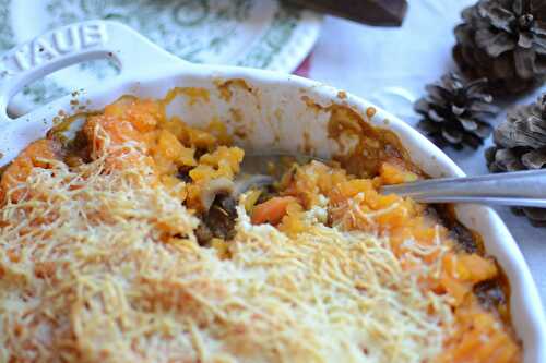 Parmentier végétarien - courge lentilles vertes champignons