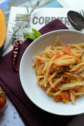 Pâtes potimarron tomates végétarien