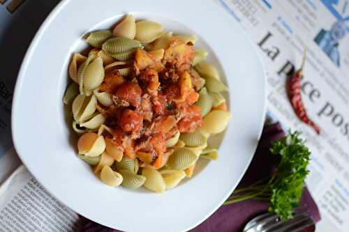 Pâtes tomates courge et thon