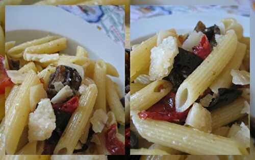 Penne aux aubergines et aux tomates confites