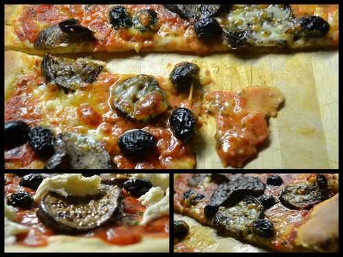 Pizza aux aubergines confites et olives noires