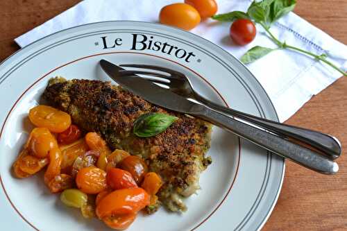 Poisson à la croute de basilic et tomates cerises