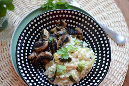 Risotto courgette brocoli et poêlée de champignons