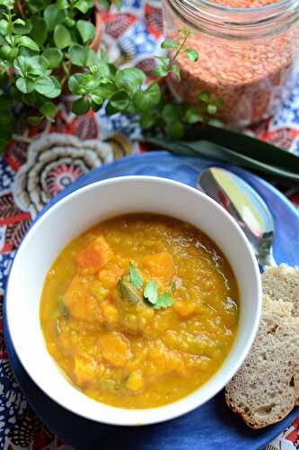 Soupe potimarron poireau et lentilles corail