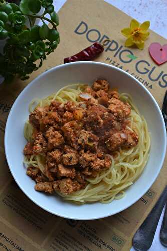 Spaghetti bolognaise au tofu rosso #végétarien -            Hum, ça sent bon ...