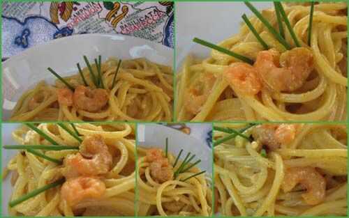 Spaghetti crevettes curry