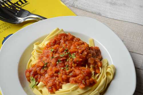 Taglatelle sauce tomates lentilles corail