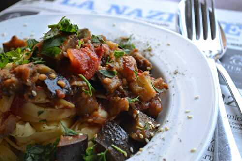 Tagliatelle aux aubegines et zaa tar