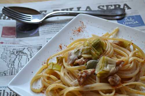 Tagliatelle aux poireaux et noix