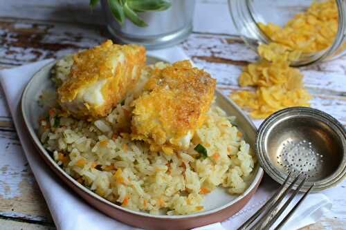 Poisson pané aux Corn Flackes et riz aux légumes