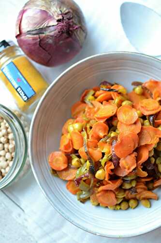 Pois chiches carottes oignon rouge au four végétarien