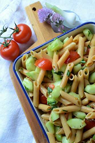 Salade pâtes sans gluten, tomates, concombre