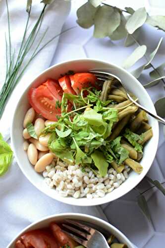 Salade d'orge, tomates et aux deux haricots végétarien