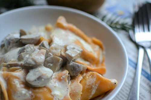 Ravioli courge mascarpone et champignons