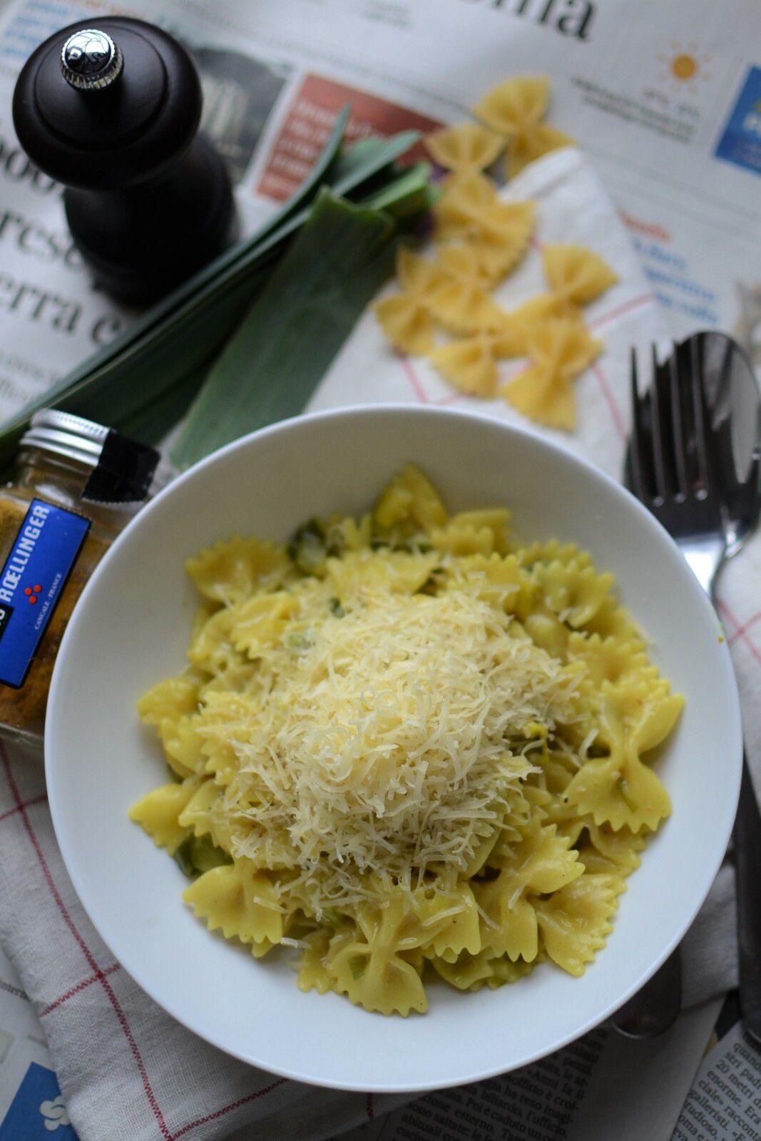 One pan pasta poireau curry crème #végétarien